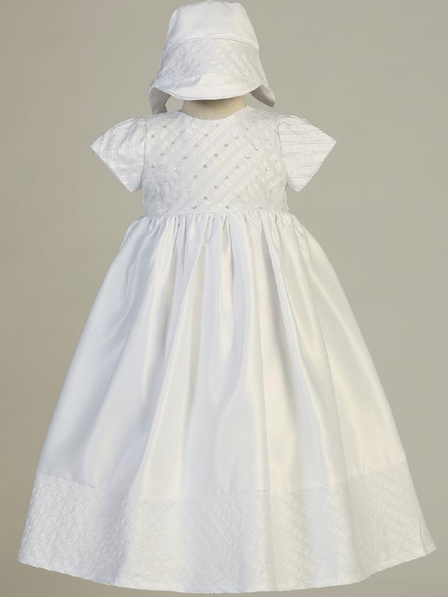 Girls White Embroidered Satin Christening Gown