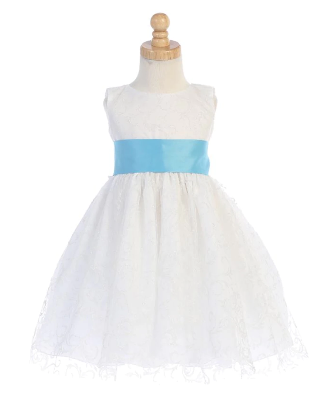 Girls White or Ivory Glitter Tulle Dress with Bow Sash